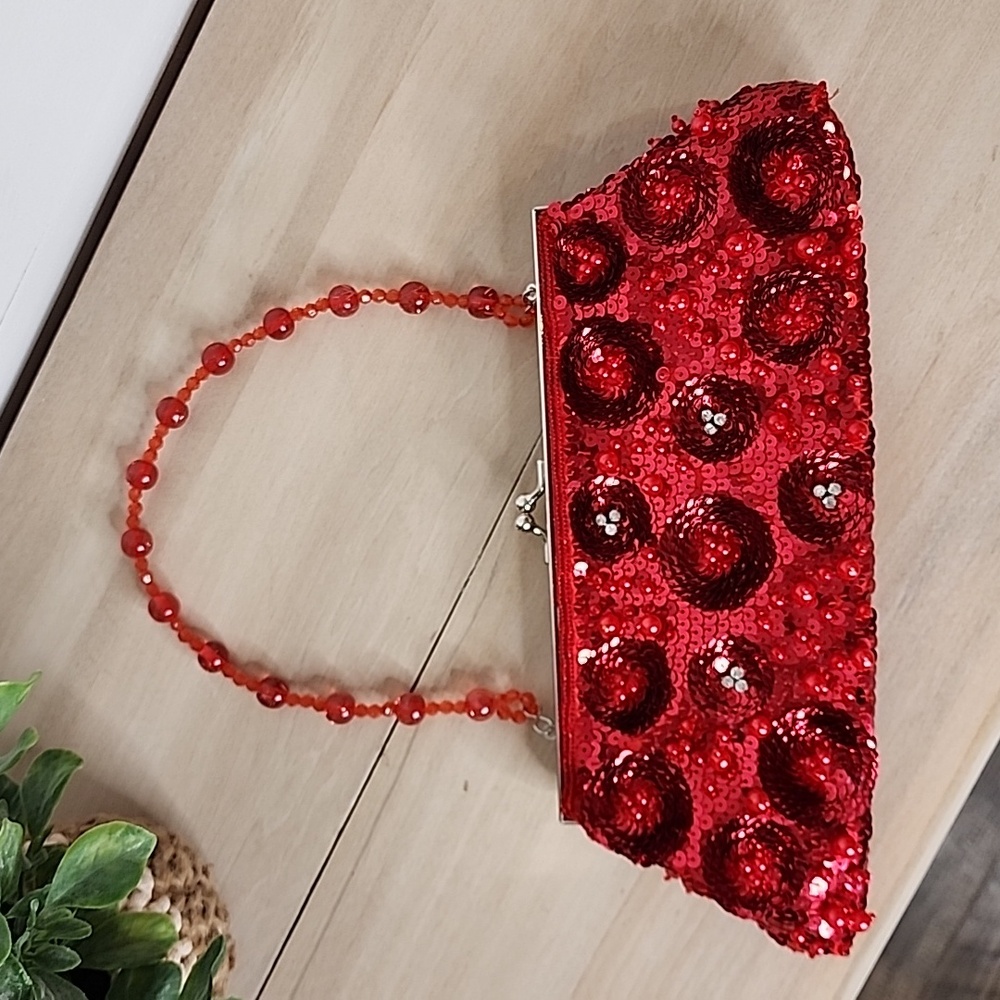 Max Mayer Red Sequined & Beaded Purse